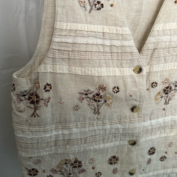 VINTAGE Boho Cottagecore Casey Max Vest Linen Embroidered Women’s L - Picture 4 of 8